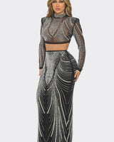 Celebration Sequin Pearl Top & Skirt Set Black - Palazzo Couture Online