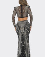 Celebration Sequin Pearl Top & Skirt Set Black - Palazzo Couture Online