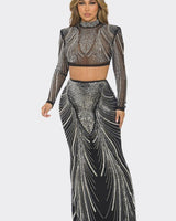 Celebration Sequin Pearl Top & Skirt Set Black - Palazzo Couture Online