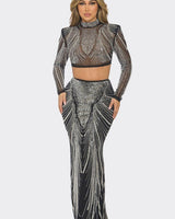 Celebration Sequin Pearl Top & Skirt Set Black - Palazzo Couture Online