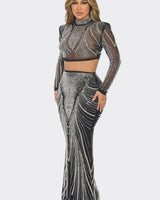 Celebration Sequin Pearl Top & Skirt Set Black - Palazzo Couture Online