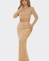 Celebration Sequin Pearl Top & Skirt Set (Nude) - Palazzo Couture Online