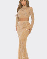 Celebration Sequin Pearl Top & Skirt Set (Nude) - Palazzo Couture Online