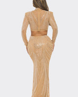 Celebration Sequin Pearl Top & Skirt Set (Nude) - Palazzo Couture Online