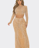 Celebration Sequin Pearl Top & Skirt Set (Nude) - Palazzo Couture Online