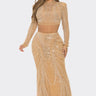 Celebration Sequin Pearl Top & Skirt Set (Nude) - Palazzo Couture Online