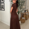 Celeste Draped Mesh Pleated Maxi Dress - Brown - Palazzo Couture Online