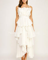 Celestia Cascade Ruffle Maxi Dress – Off White - Palazzo Couture Online