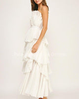 Celestia Cascade Ruffle Maxi Dress – Off White - Palazzo Couture Online