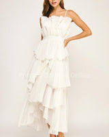 Celestia Cascade Ruffle Maxi Dress – Off White - Palazzo Couture Online