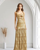 Celestial Braided Metallic Gown - Gold - Palazzo Couture Online