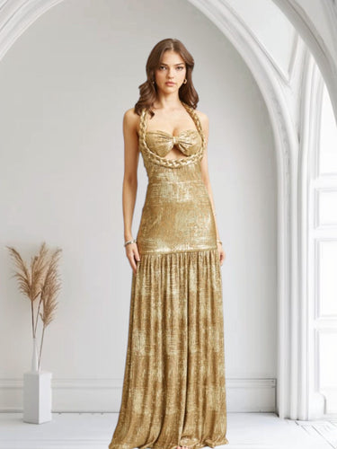 Celestial Braided Metallic Gown - Gold - Palazzo Couture Online