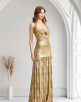 Celestial Braided Metallic Gown - Gold - Palazzo Couture Online
