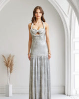 Celestial Braided Metallic Gown - Silver - Palazzo Couture Online