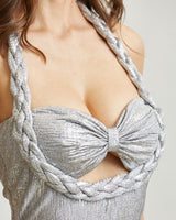 Celestial Braided Metallic Gown - Silver - Palazzo Couture Online