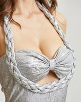 Women's Silver maxi dress metallic style back view