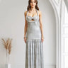 Celestial Braided Metallic Gown - Silver close up detail of metallic design and fabric