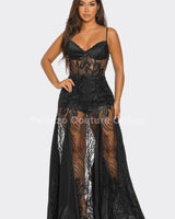 Celestial Elegance Sheer Lace Maxi Dress Black - Palazzo Couture Online