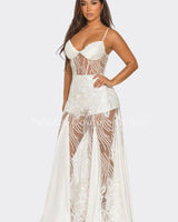 Celestial Elegance Sheer Lace Maxi Dress White - Palazzo Couture Online