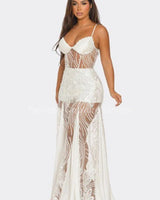 Celestial Elegance Sheer Lace Maxi Dress White