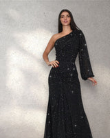 Celestial One - Shoulder Glamour Gown - Black - Palazzo Couture Online