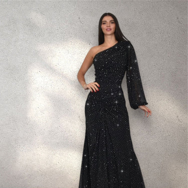 Celestial One - Shoulder Glamour Gown - Black - Palazzo Couture Online