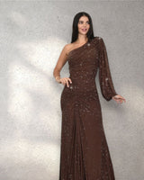 Celestial One - Shoulder Glamour Gown - Chocolate - Palazzo Couture Online