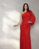 Celestial One - Shoulder Glamour Gown - Red - Palazzo Couture Online