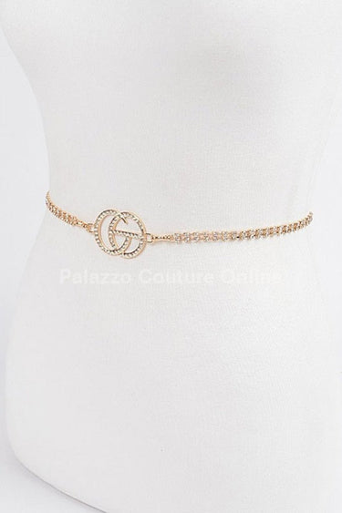 CG Logo Rhinestone Dainty Chain Belt (Gold) - Palazzo Couture Online