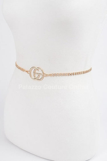 CG Logo Rhinestone Dainty Chain Belt (Gold) - Palazzo Couture Online