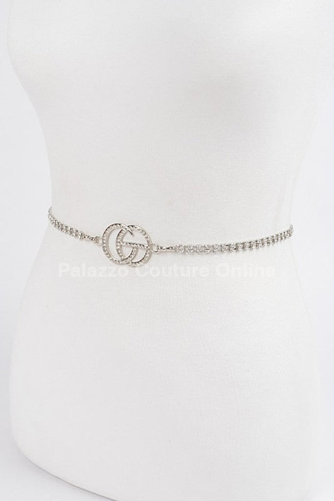 Cg Logo Rhinestone Dainty Chain Belt (Silver)