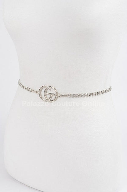 Cg Logo Rhinestone Dainty Chain Belt (Silver)