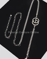 CG Logo Rhinestone Dainty Chain Belt (Silver) - Palazzo Couture Online