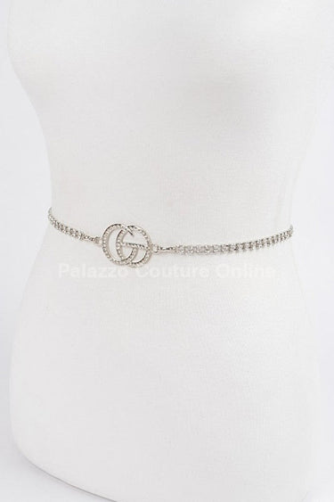 CG Logo Rhinestone Dainty Chain Belt (Silver) - Palazzo Couture Online