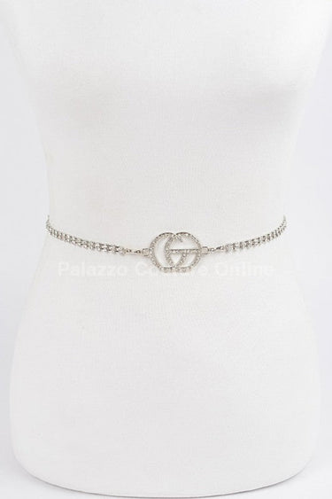 CG Logo Rhinestone Dainty Chain Belt (Silver) - Palazzo Couture Online