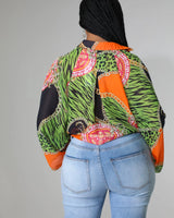 Women's  long sleeve top print style back view