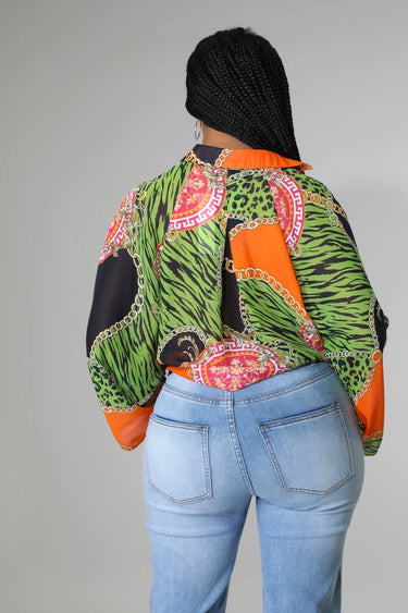 Women's  long sleeve top print style back view