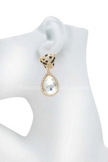 Cheetah with Teardrop Crystal Dangle Earring - chic women's accessory