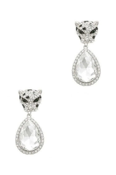Cheetah with Teardrop Crystal Dangle Earring - women's statement jewelry