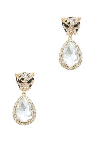 Cheetah with Teardrop Crystal Dangle Earring - stylish accessory for every outfit