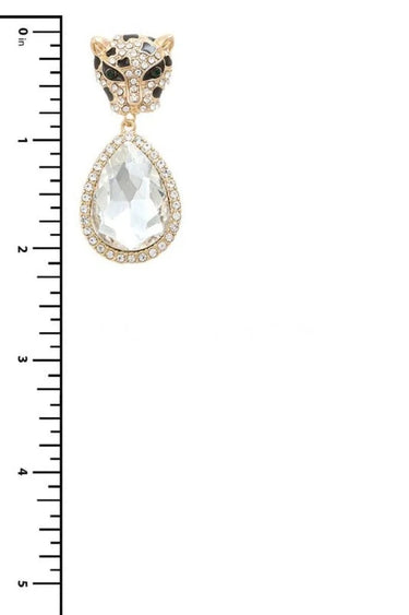 Cheetah with Teardrop Crystal Dangle Earring - elegant piece by Palazzo Couture