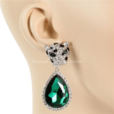 Cheetah with Teardrop Crystal Dangle Earring - Palazzo Couture Online