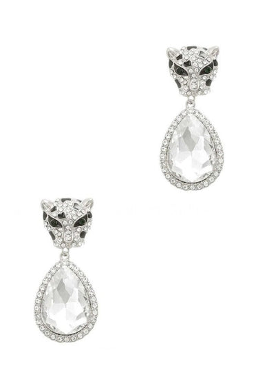 Cheetah with Teardrop Crystal Dangle Earring - Palazzo Couture Online