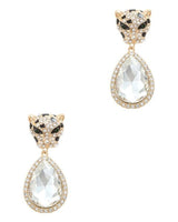 Cheetah with Teardrop Crystal Dangle Earring - Palazzo Couture Online