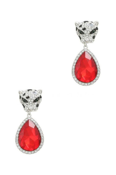 Cheetah with Teardrop Crystal Dangle Earring - Palazzo Couture Online