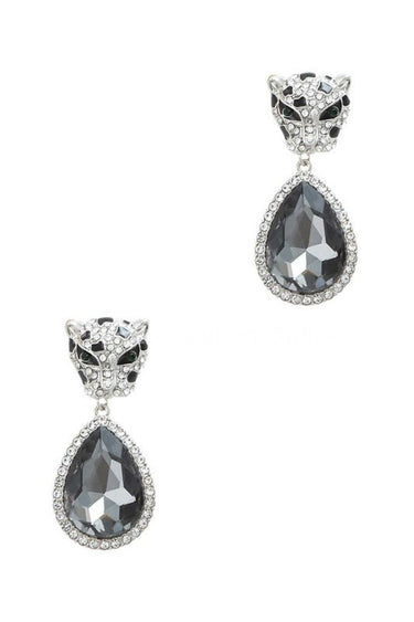 Cheetah with Teardrop Crystal Dangle Earring - Palazzo Couture Online