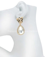 Cheetah with Teardrop Crystal Dangle Earring - Palazzo Couture Online