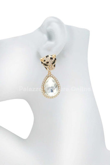 Cheetah with Teardrop Crystal Dangle Earring - Palazzo Couture Online