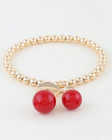 Cherry Charm Beaded Bracelet Gold Red - women's statement jewelry