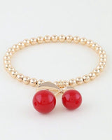 Cherry Charm Beaded Bracelet Gold Red - Palazzo Couture Online